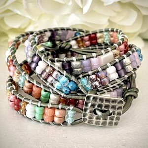 Boho Bead Multi Strand Leather Wrap Bracelet